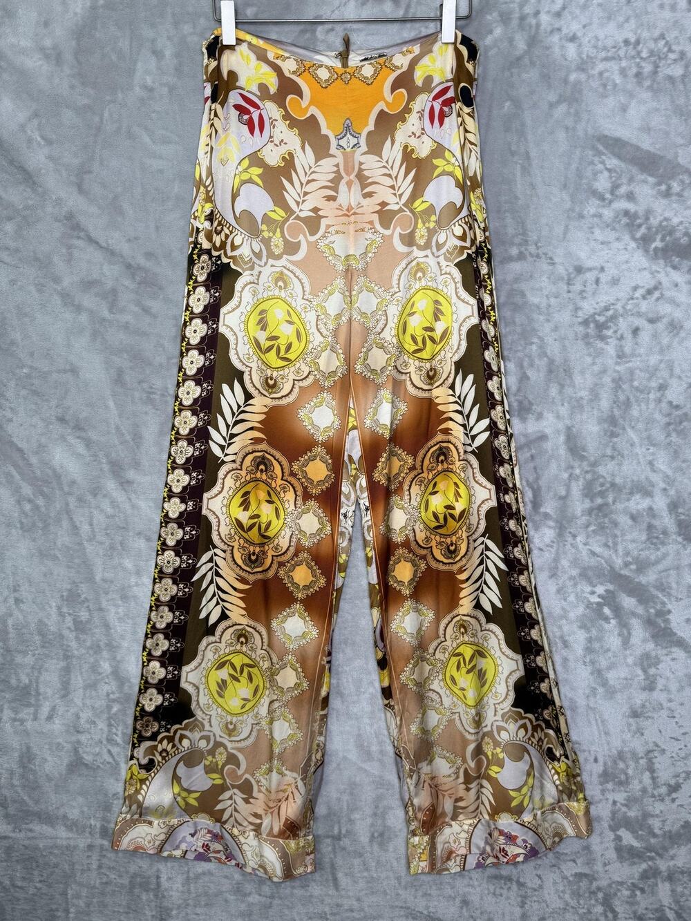 Alexis Geneve Pants Womens Medium Multicolor Paisley Satin Rayon Wide Leg Boho